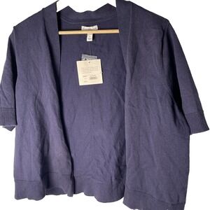 Womens Plus Navy Blue Croft & Barrow Open Front Cardigan  Cotton Short Sleeve 1X